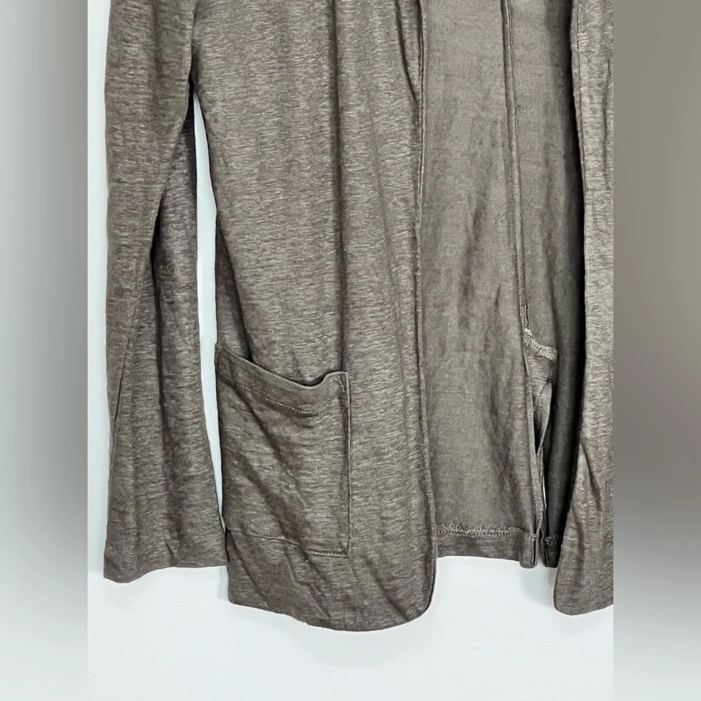 Rachel Zoe Cardigan 100% Linen Lagenlook Open Front Pocket Women's M Olive Green